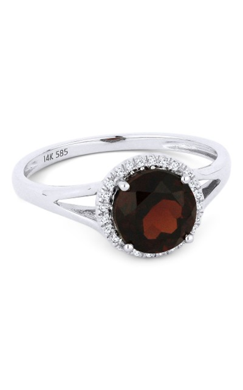 garnet white gold ring with a diamond halo