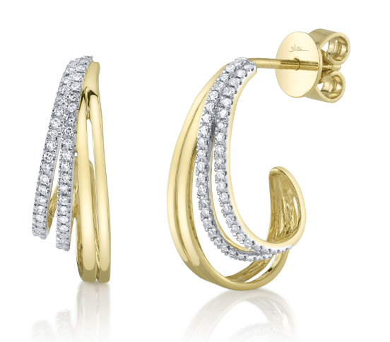 Yellow gold diamond enhanced hoop earrings.